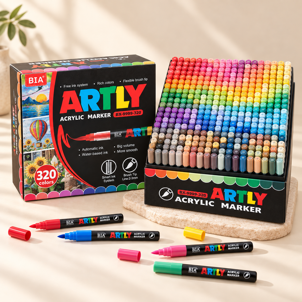 Acrylic Paint Marker Set – Flexible Brush Tip, 12–320 Colors