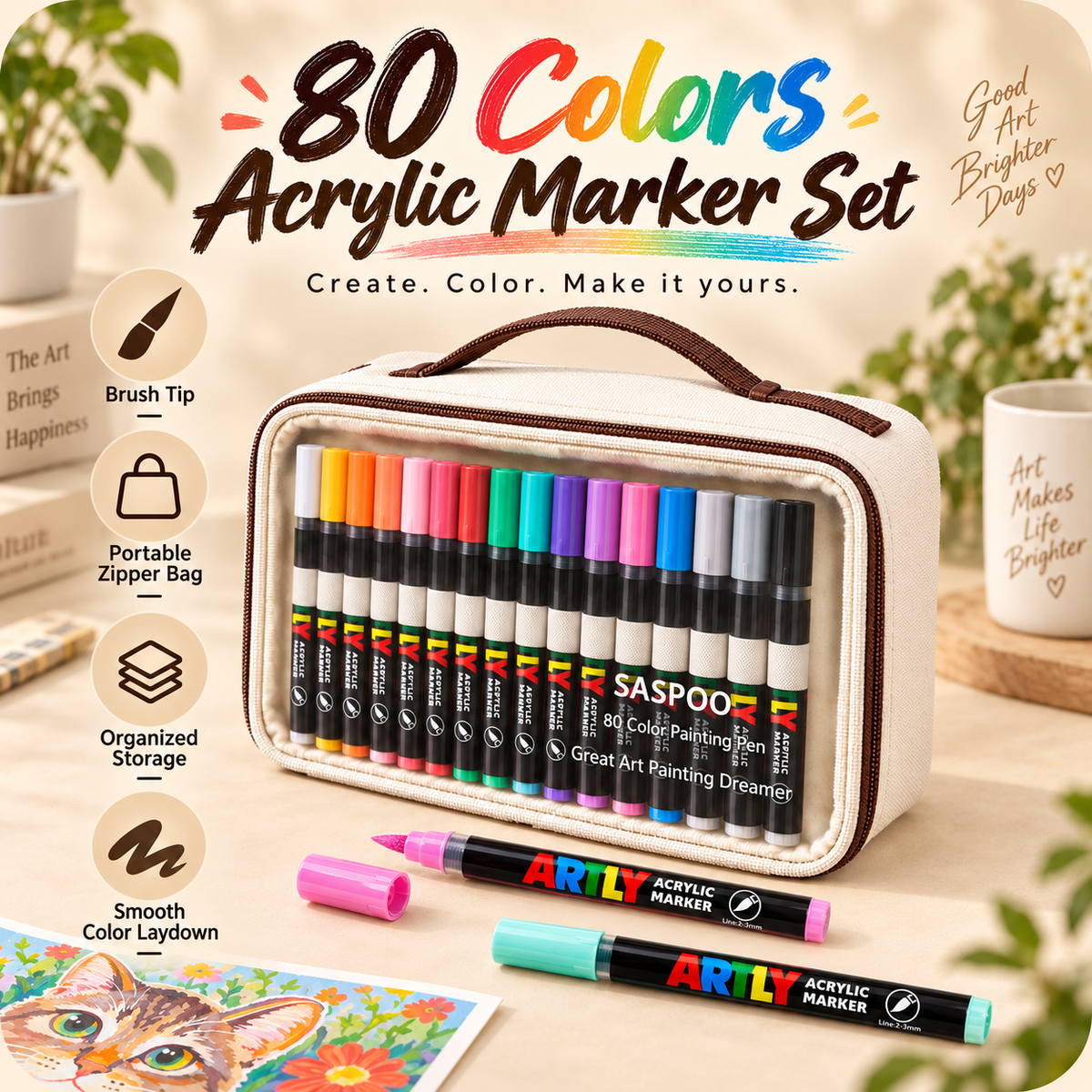 80-Color Acrylic Paint Marker Set with Portable Zipper Bag