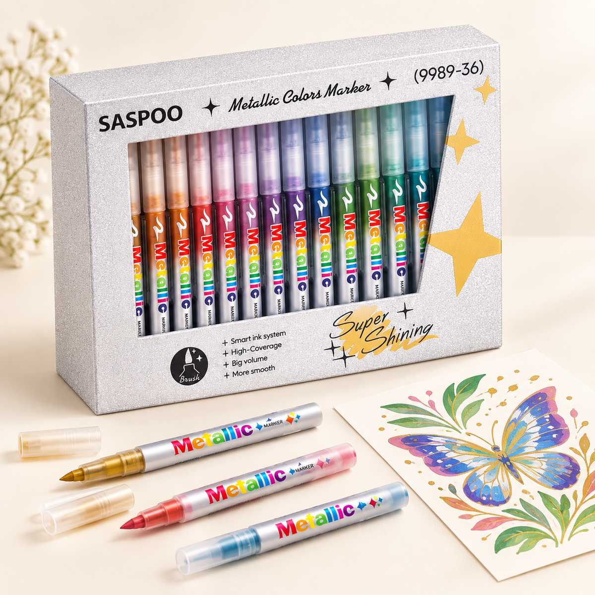 SASPOO Metallic Colors Marker Set – Brush Tip, 12/36/60 Colors
