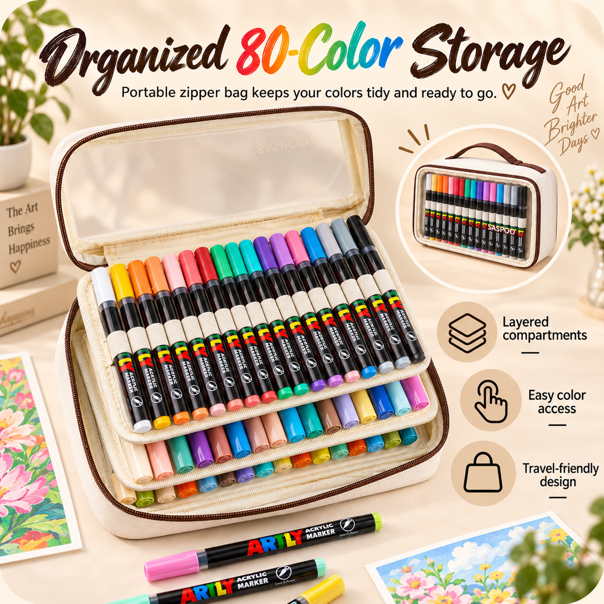 80-Color Acrylic Paint Marker Set with Portable Zipper Bag