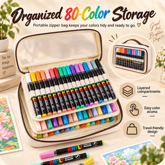 80-Color Acrylic Paint Marker Set with Portable Zipper Bag