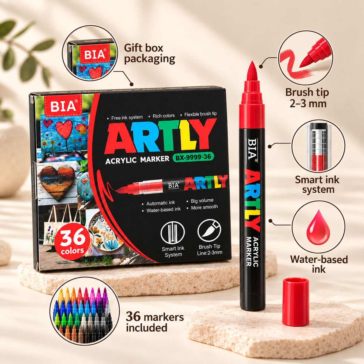 Acrylic Paint Marker Set – Flexible Brush Tip, 12–320 Colors