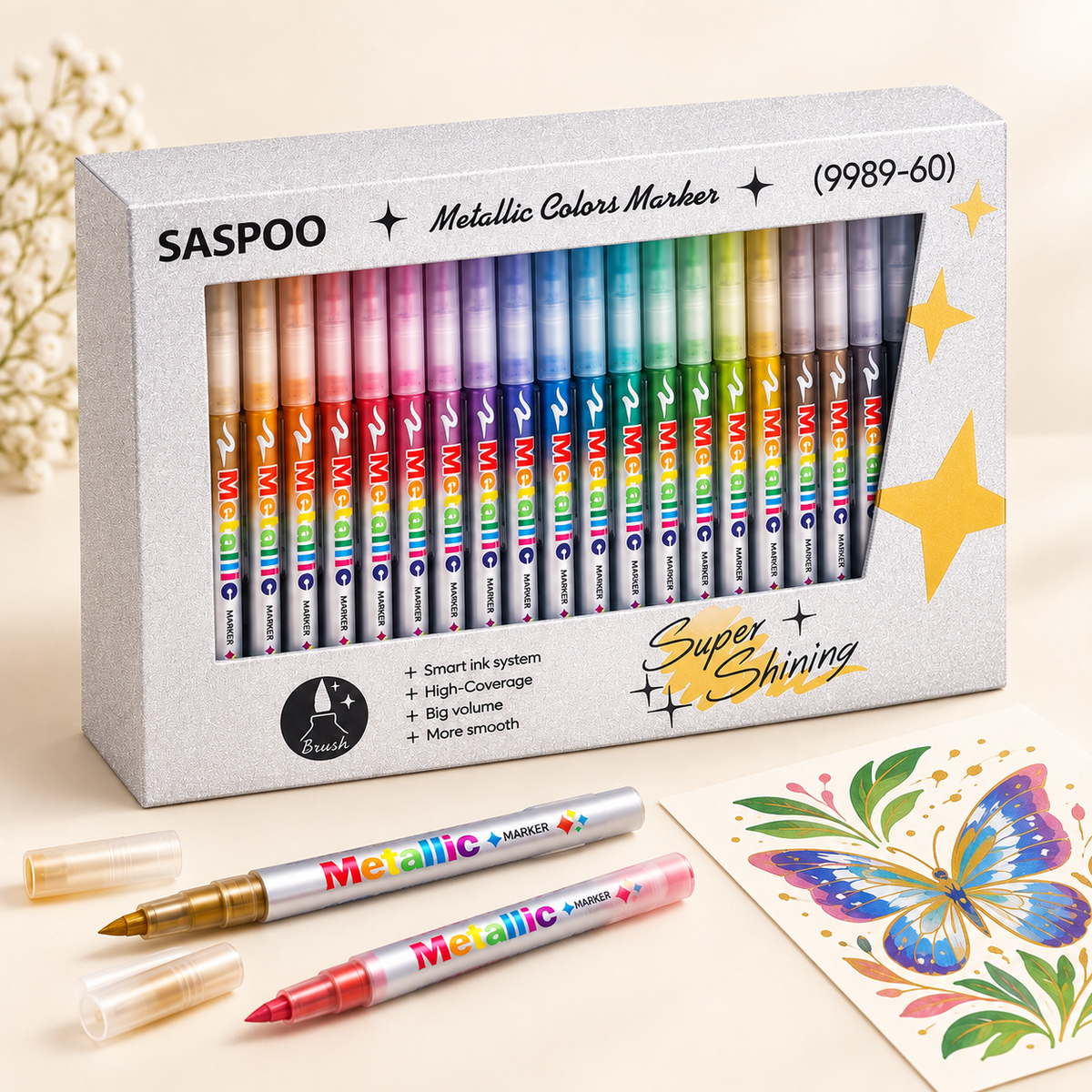 SASPOO Metallic Colors Marker Set – Brush Tip, 12/36/60 Colors