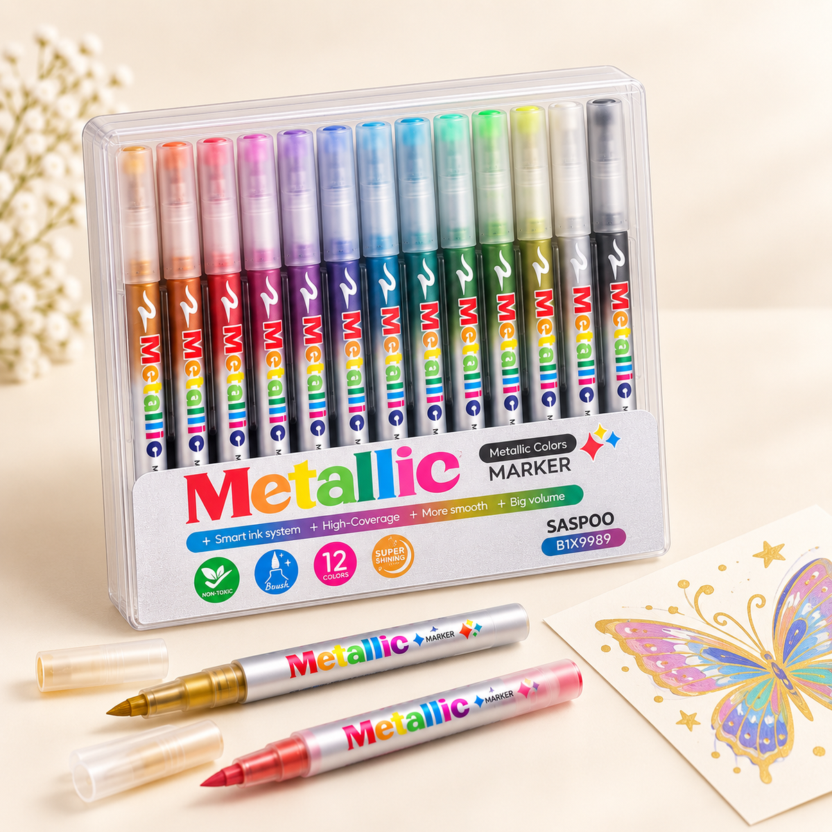 SASPOO Metallic Colors Marker Set – Brush Tip, 12/36/60 Colors