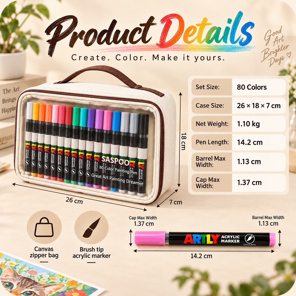 80-Color Acrylic Paint Marker Set with Portable Zipper Bag