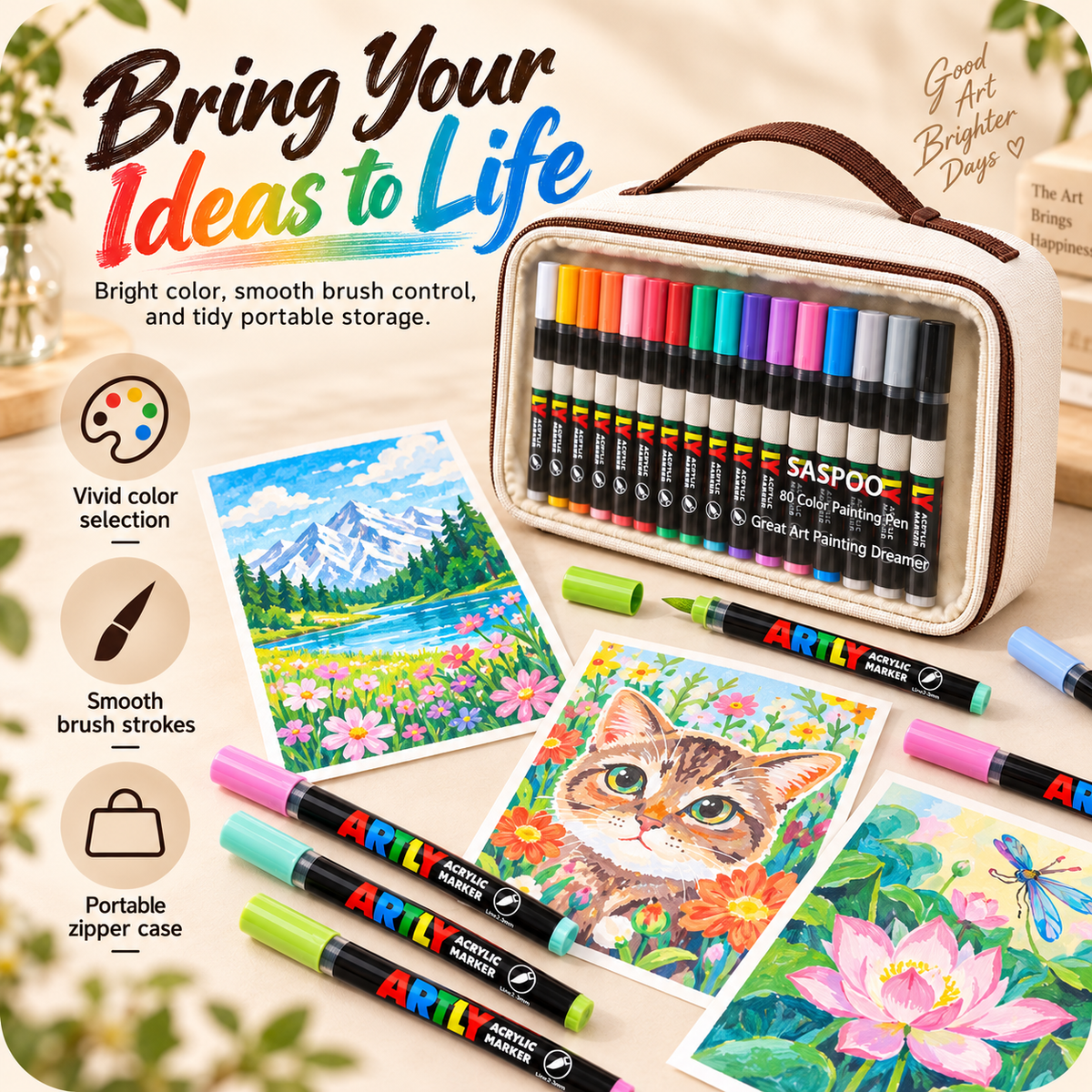 80-Color Acrylic Paint Marker Set with Portable Zipper Bag