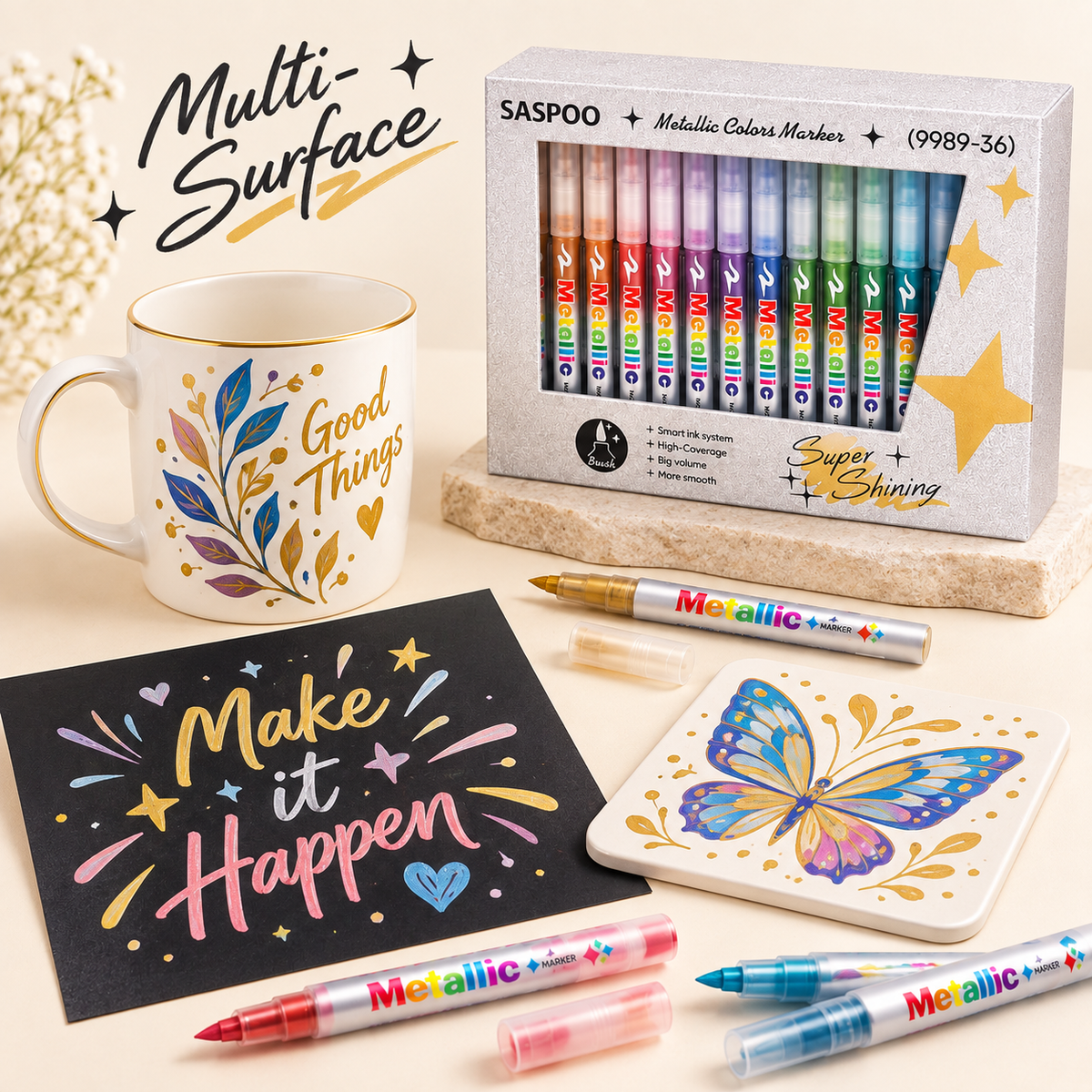 SASPOO Metallic Colors Marker Set – Brush Tip, 12/36/60 Colors