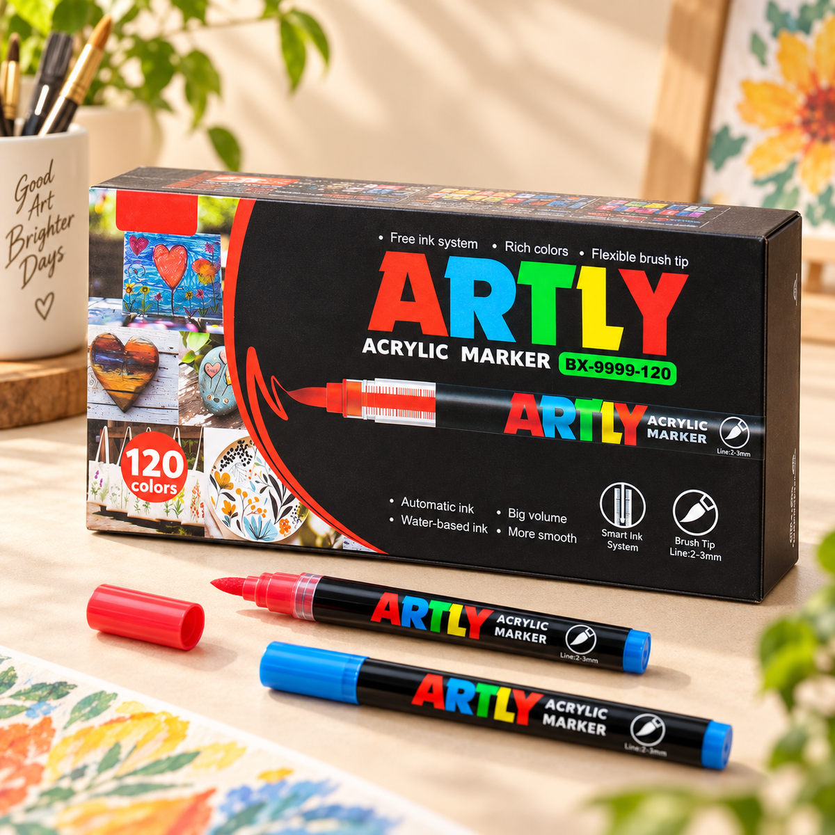 Acrylic Paint Marker Set – Flexible Brush Tip, 12–320 Colors